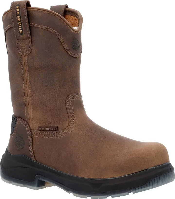 Georgia Boot FLXpoint Ultra Composite Toe Waterproof Wellington Pull-On Size 9(W) Black and Brown