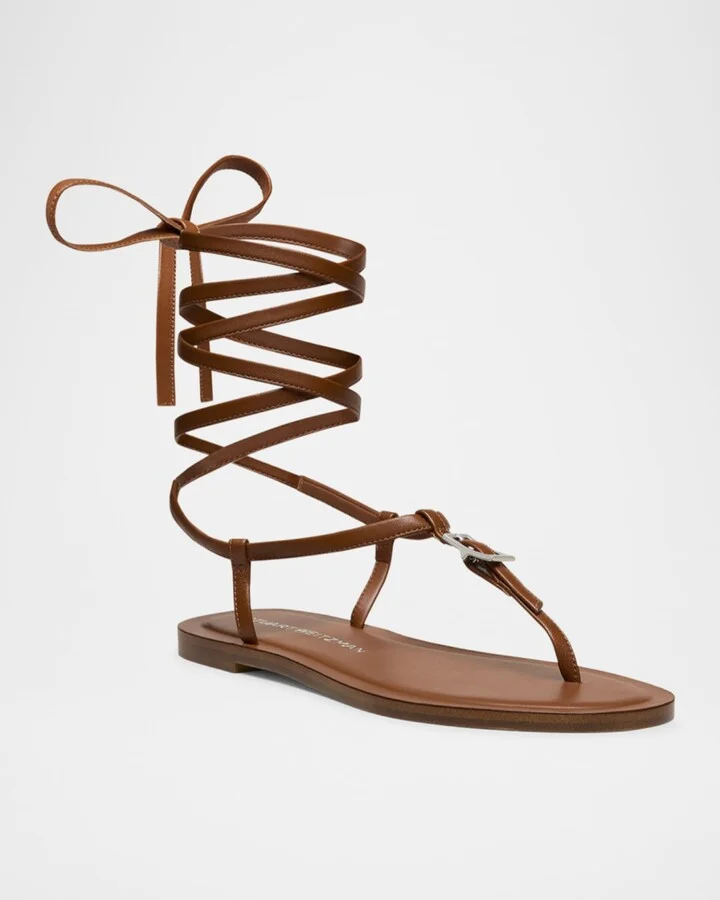 Georgie Leather Ankle-Wrap Flat Sandals - Image 2
