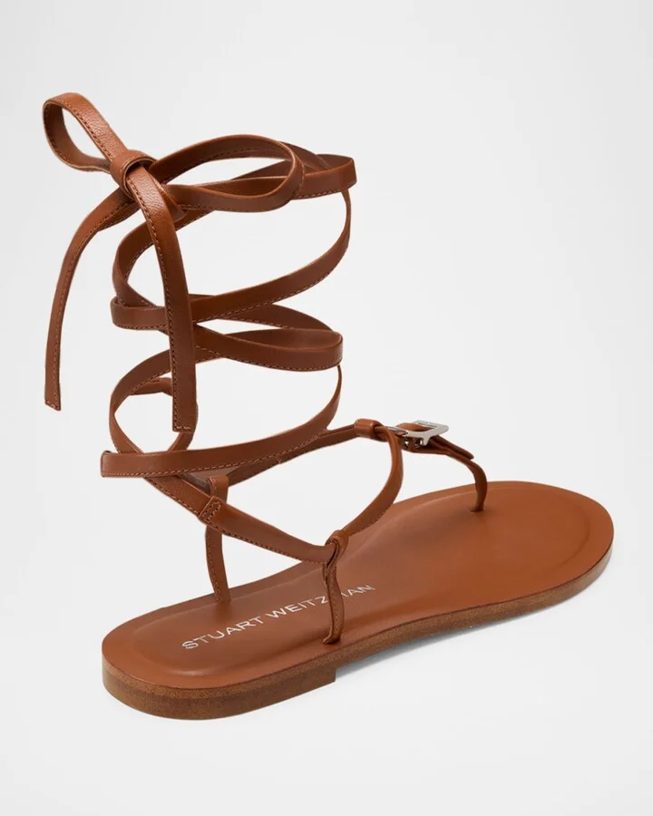 Georgie Leather Ankle-Wrap Flat Sandals - Image 4