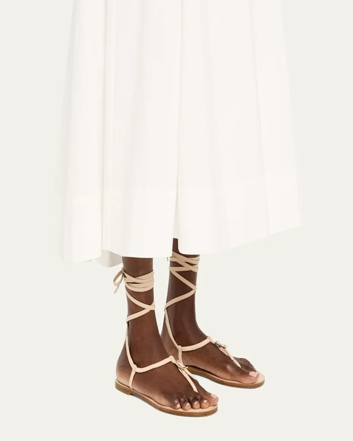 Georgie Leather Ankle-Wrap Flat Sandals - Image 4