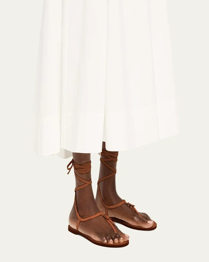 Georgie Leather Ankle-Wrap Flat Sandals - Image 9