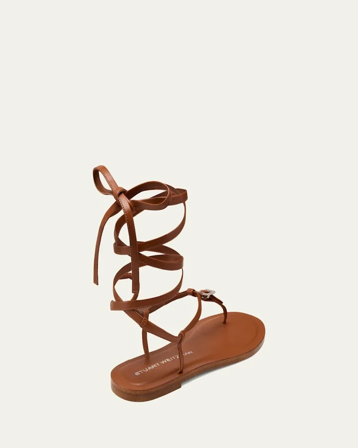 Georgie Leather Ankle-Wrap Flat Sandals - Image 10