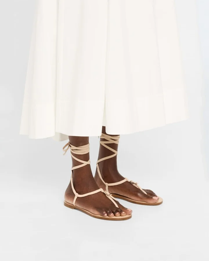 Georgie Leather Ankle-Wrap Flat Sandals - Image 8