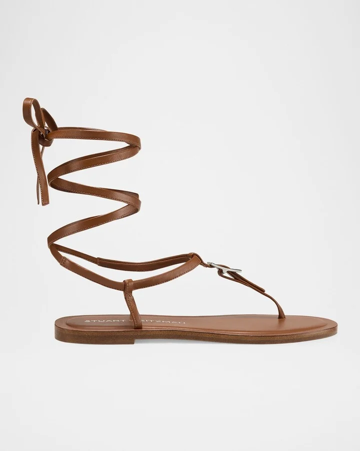 Georgie Leather Ankle-Wrap Flat Sandals