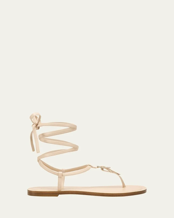 Georgie Leather Ankle-Wrap Flat Sandals
