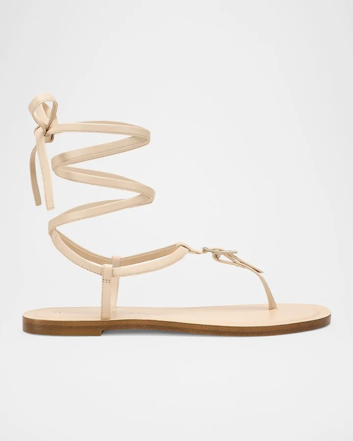 Georgie Leather Ankle-Wrap Flat Sandals