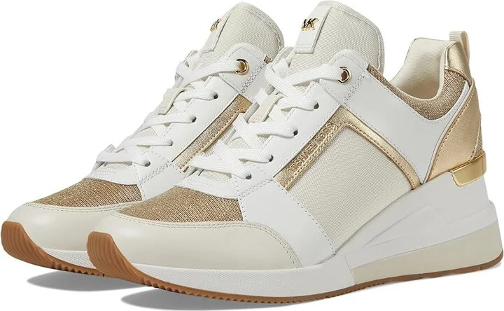 Georgie Womens 8 Pale Gold Leather Chain-Mesh Trainer Shoes ZOGG134