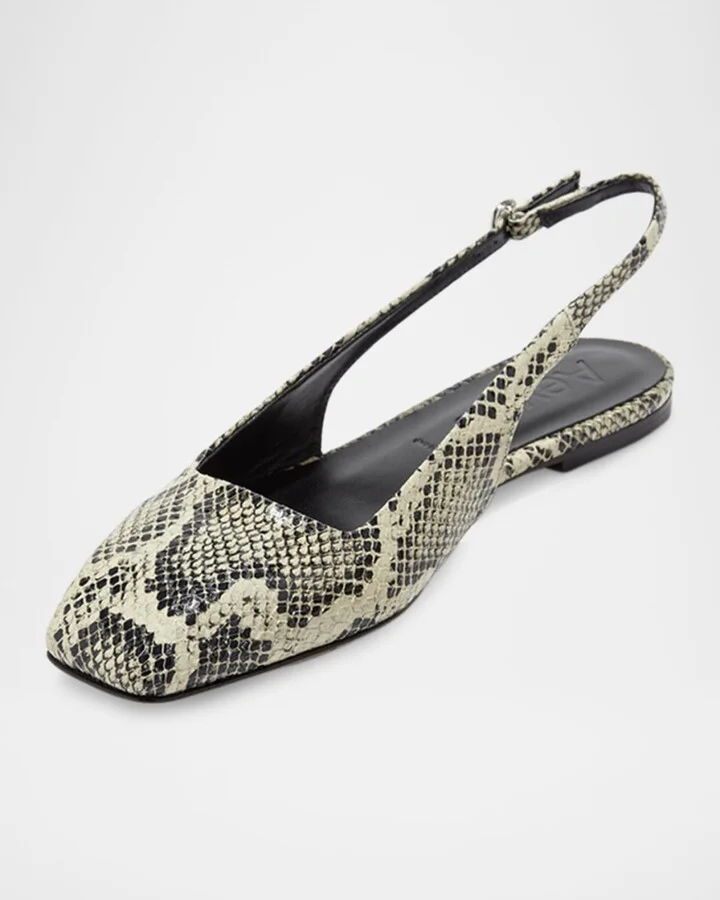 Geraldine Snake-Embossed Slingback Flats - Image 4