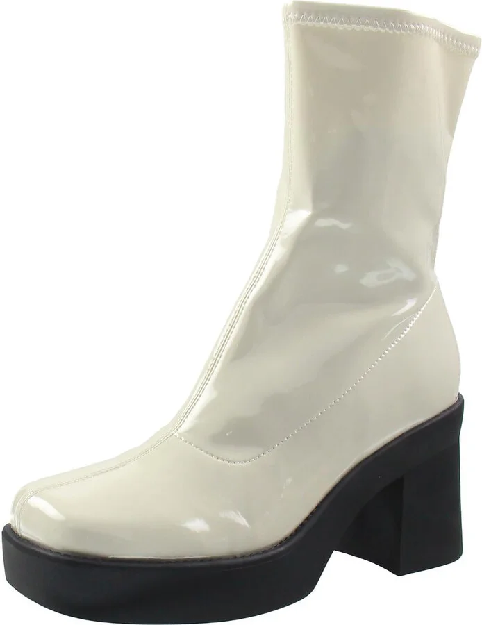 Gerri 3 Womens Patent Square Toe Mid-Calf Boots