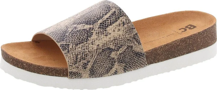 Get Going Womens Cork Faux Leather Slide Sandals