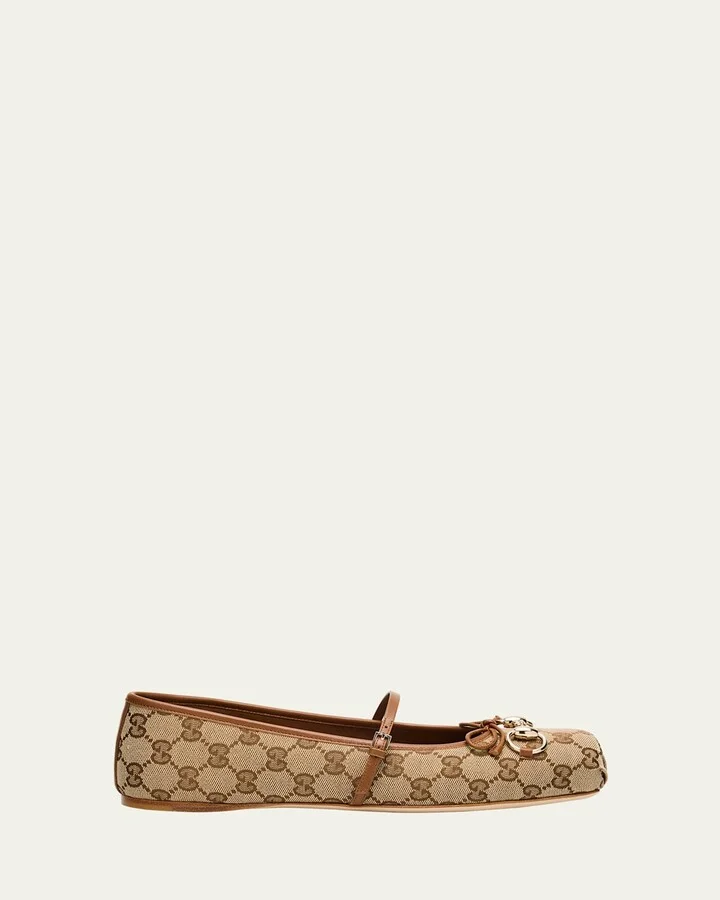 GG Canvas Horsebit Ballerina Flats