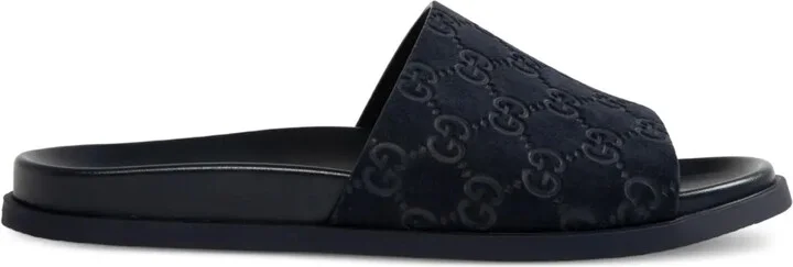 GG-pattern suede sandals