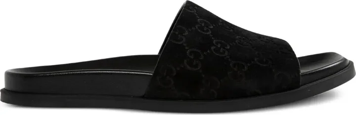 GG-pattern suede sandals