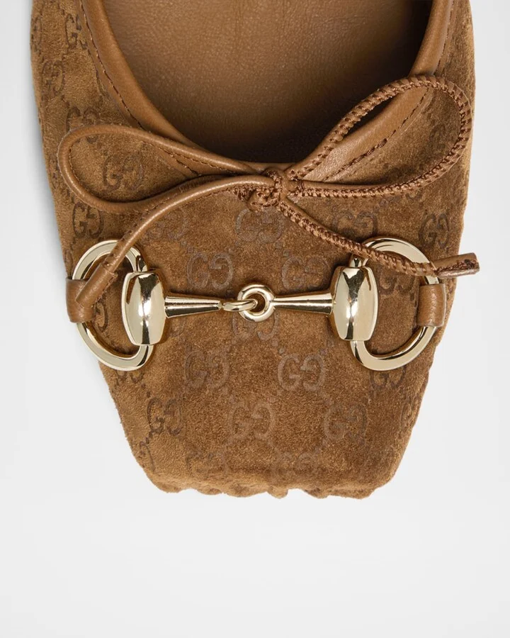 GG Suede Horsebit Mary Jane Ballerina Flats - Image 4