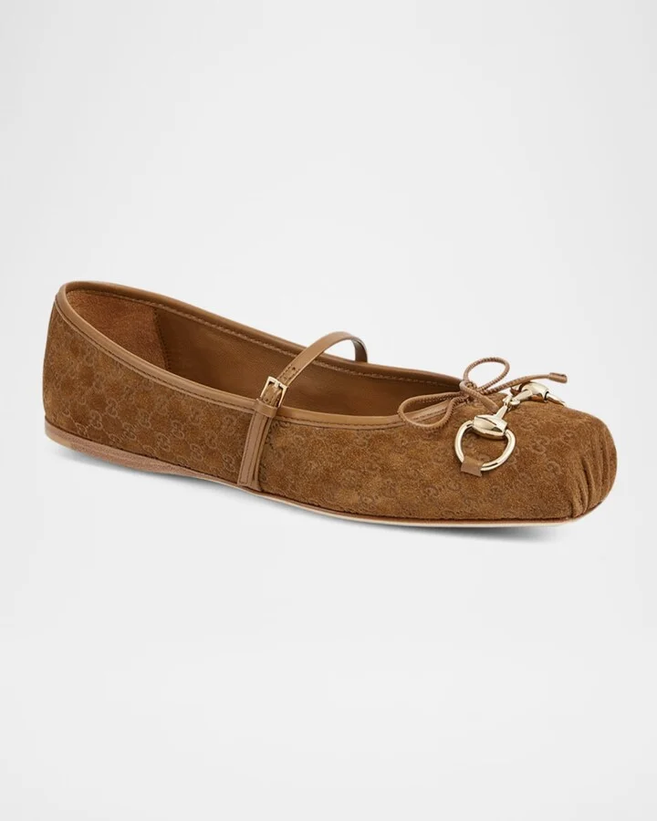 GG Suede Horsebit Mary Jane Ballerina Flats - Image 8