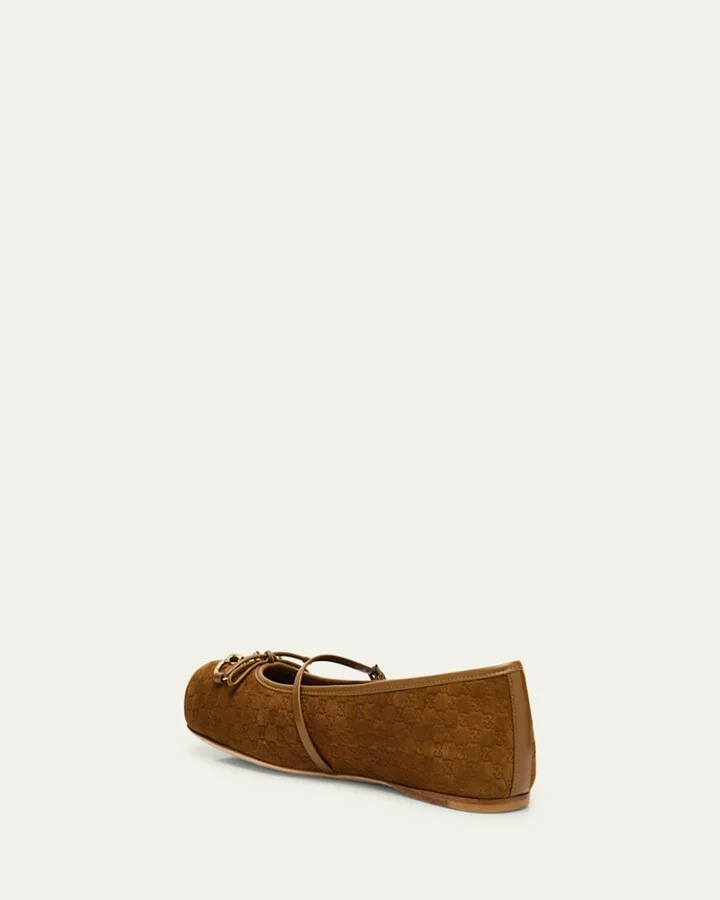 GG Suede Horsebit Mary Jane Ballerina Flats - Image 6