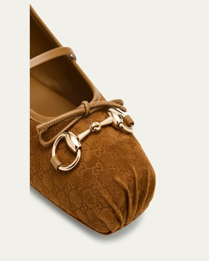 GG Suede Horsebit Mary Jane Ballerina Flats - Image 8