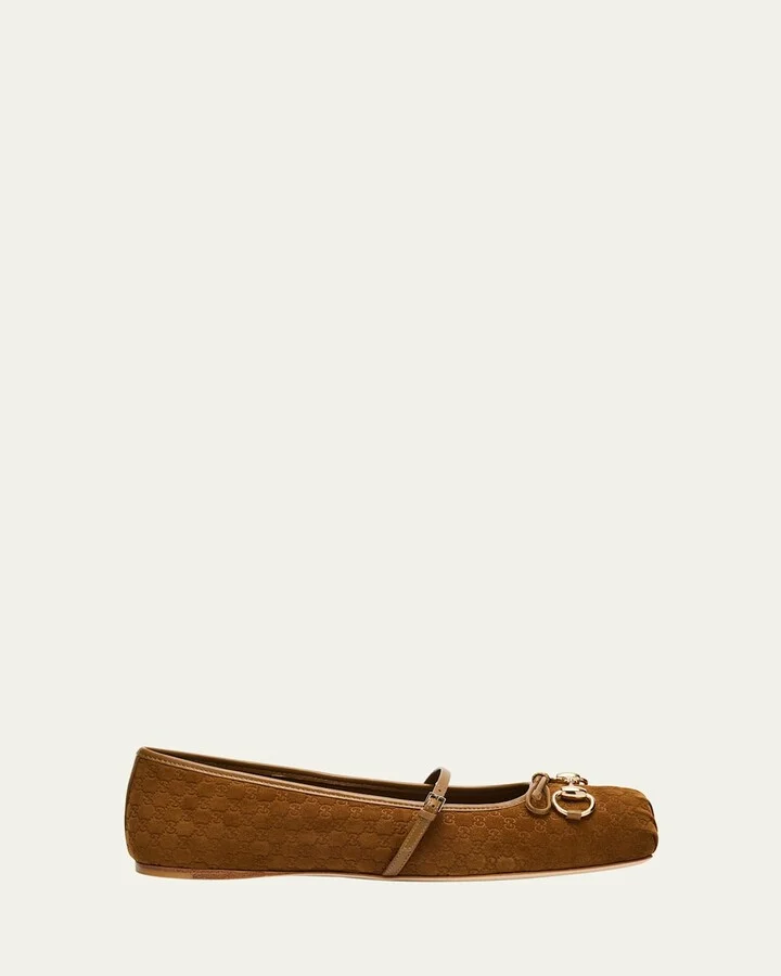 GG Suede Horsebit Mary Jane Ballerina Flats