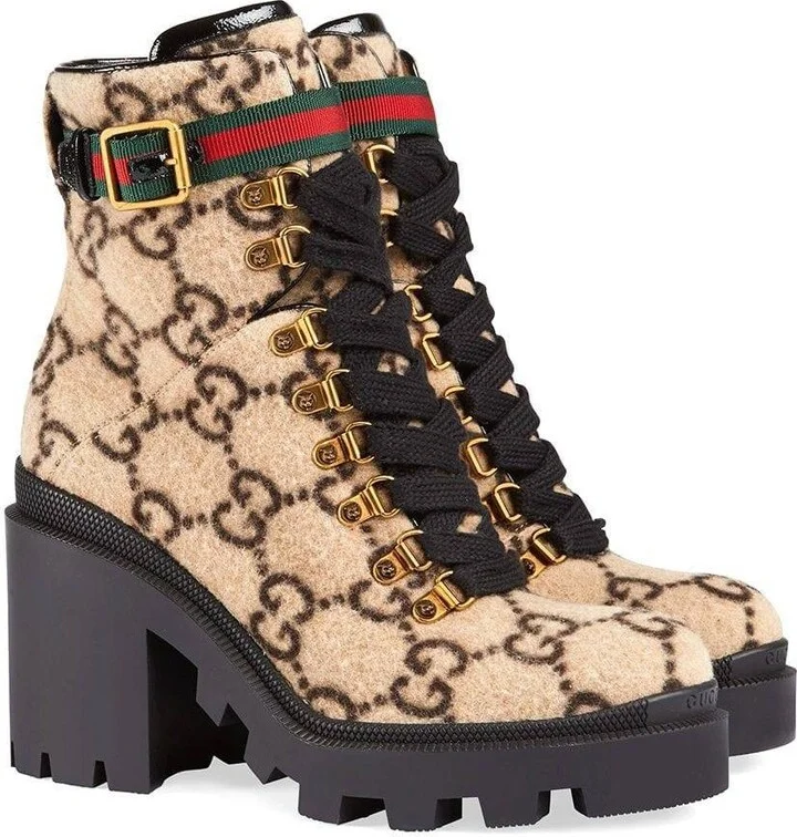 Gg Wool Heeled Utility Ankle Boot