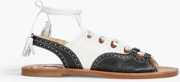 Ghillie lace-up two-tone pebbled-leather sandals