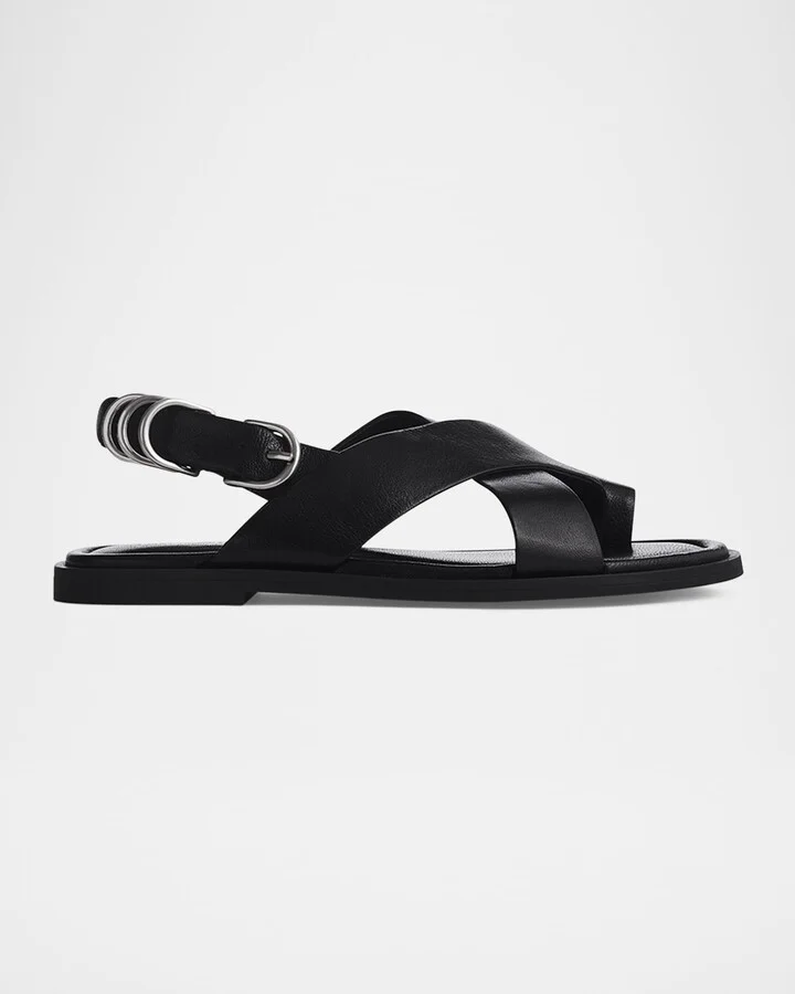 Gia Leather Toe-Loop Slingback Sandals