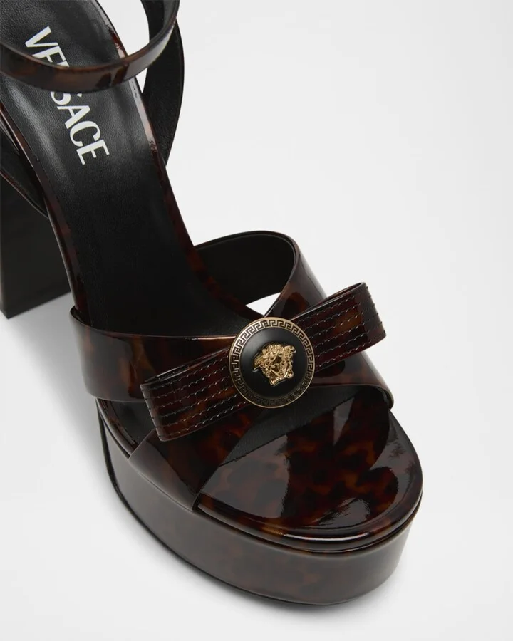 Gianna Ribbon Tortoise Patent Leather Platform Sandals - Image 6