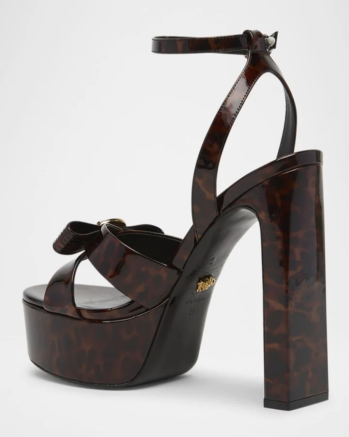 Gianna Ribbon Tortoise Patent Leather Platform Sandals - Image 10