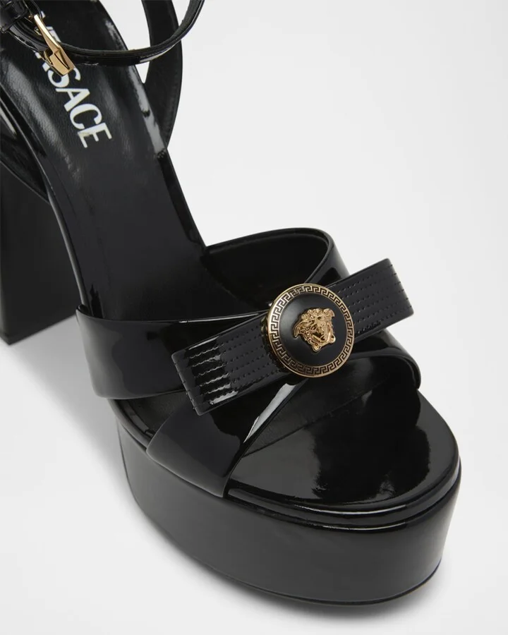 Gianni Patent Bow Platform Sandals - Image 5