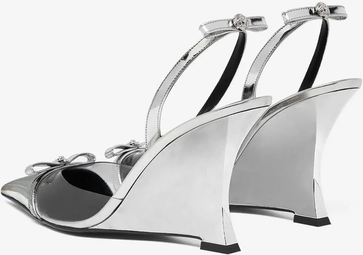 Gianni Ribbon 95 Metallic Leather Wedge Pumps - Image 2