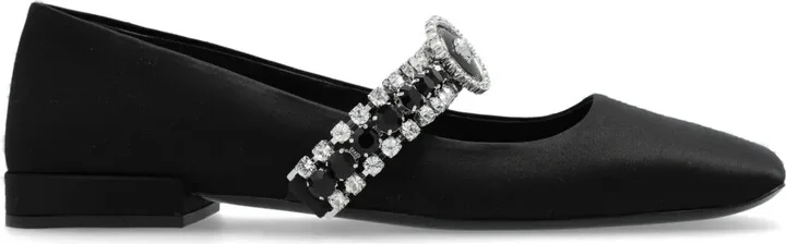 Gianni Ribbon crystal ballerina shoes
