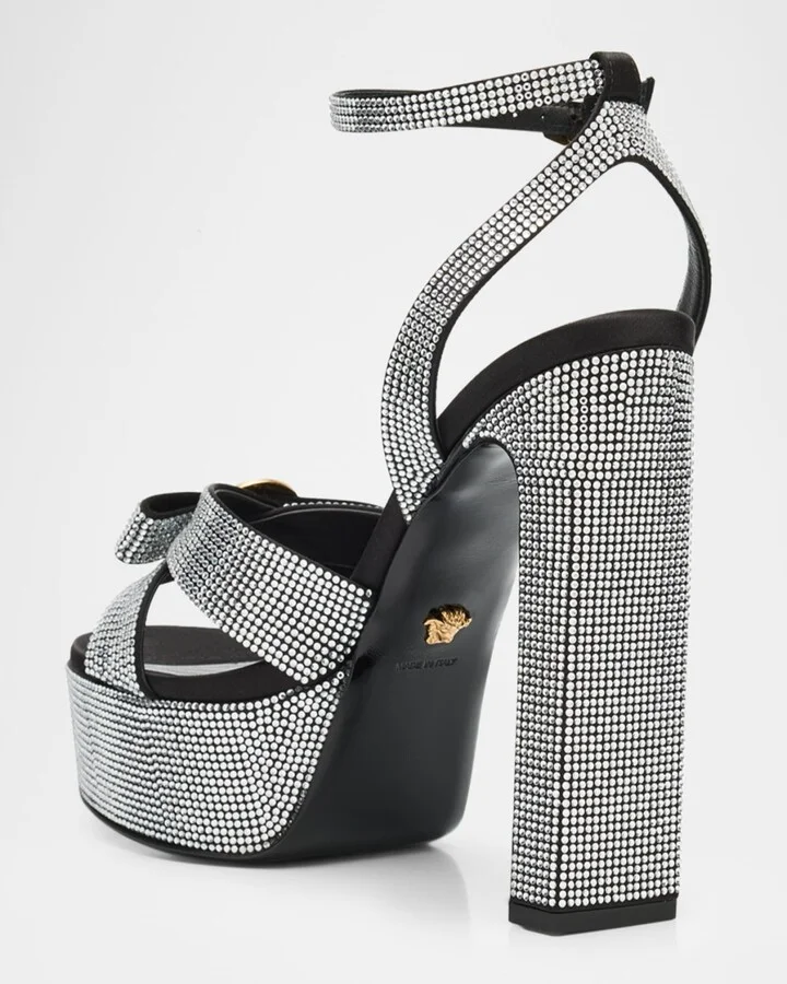 Gianni Ribbon Crystal Leather Platform Sandals - Image 2