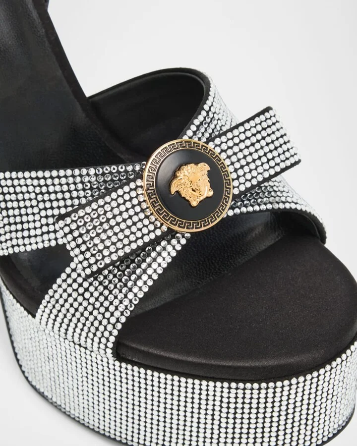 Gianni Ribbon Crystal Leather Platform Sandals - Image 7