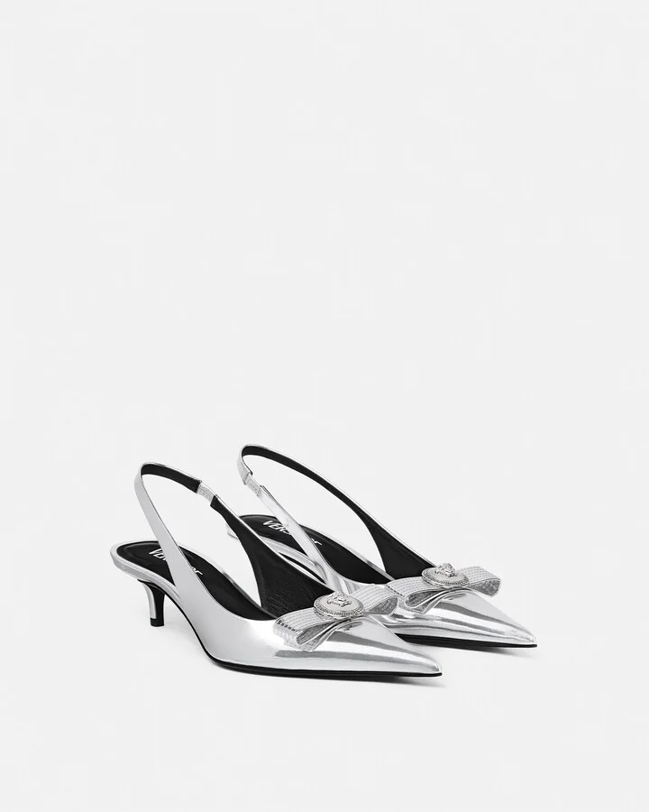 Gianni Ribbon Metallic Slingback Pumps 45 mm - Image 2
