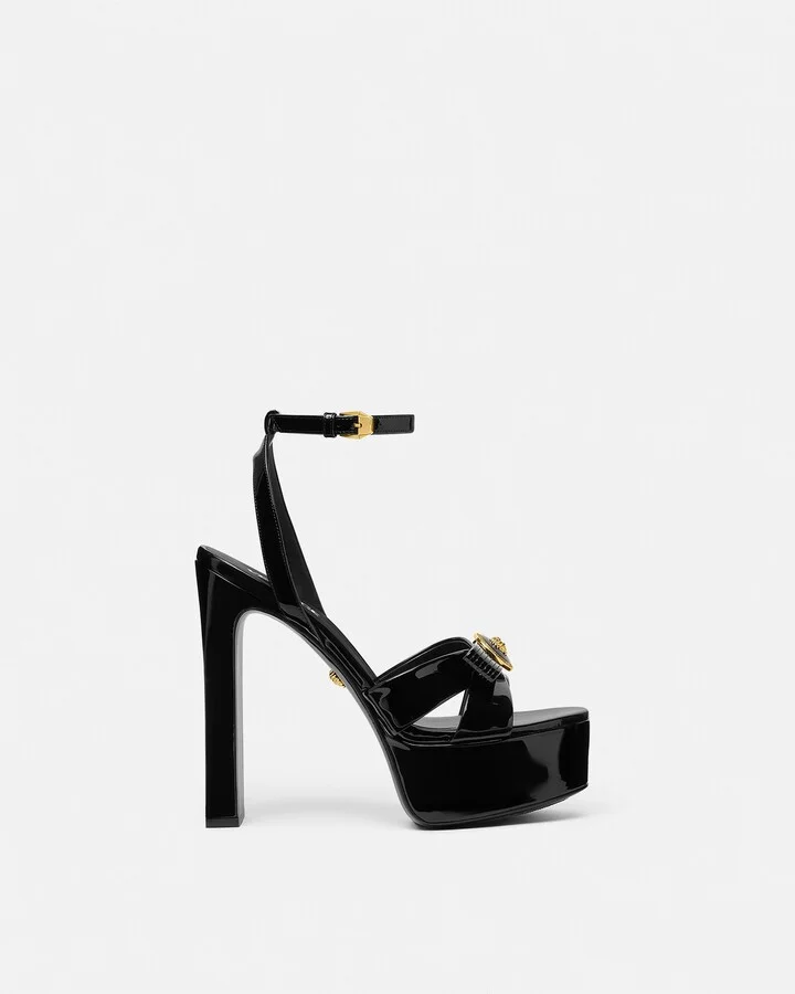 Gianni Ribbon Patent Sandals 140 mm