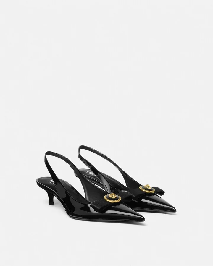 Gianni Ribbon Patent Slingback Pumps 45 mm - Image 2
