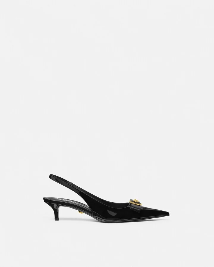 Gianni Ribbon Patent Slingback Pumps 45 mm