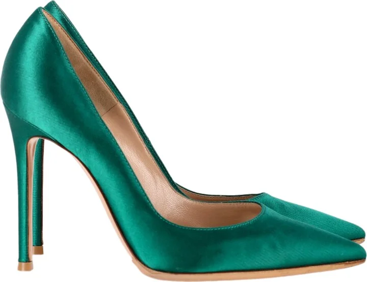 Gianvito Pointed Pumps in Green Satin