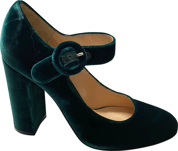 Gianvito Rosi Lorraine Mary Jane Pumps in Green Velvet