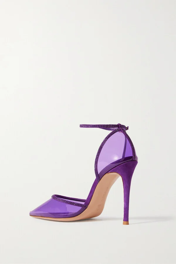 Gianvito Rossi - 105 Crystal-embellished Suede-trimmed Pvc Pumps - Purple - Image 3