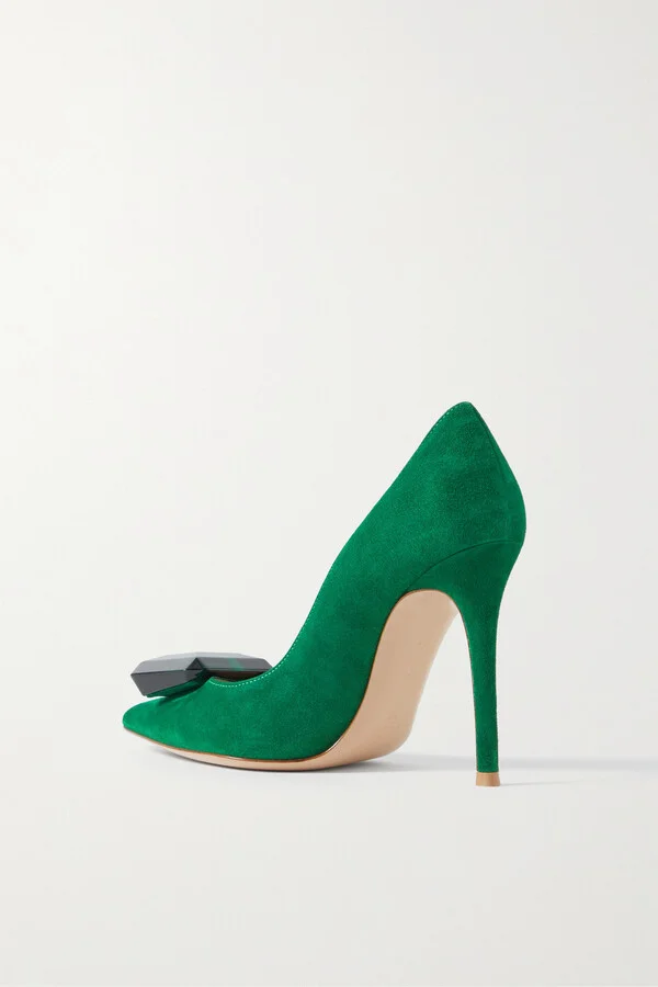 Gianvito Rossi - 105 Embellished Suede Pumps - Green - Image 3