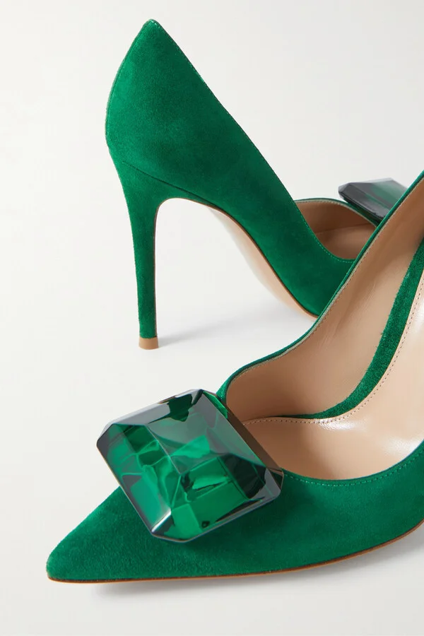 Gianvito Rossi - 105 Embellished Suede Pumps - Green - Image 4