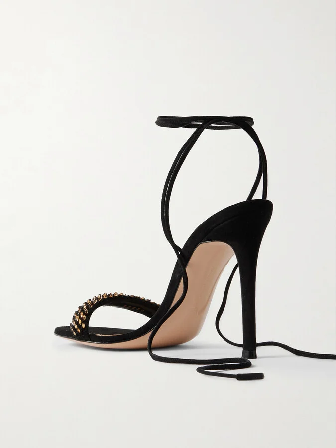Gianvito Rossi - 105 Lace-up Embellished Suede Sandals - Black - Image 3
