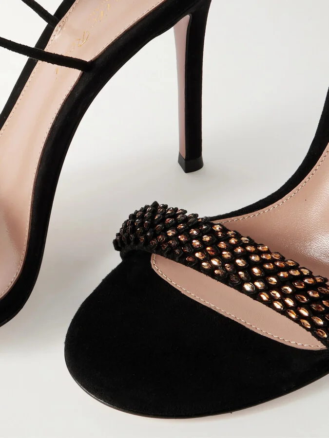 Gianvito Rossi - 105 Lace-up Embellished Suede Sandals - Black - Image 4