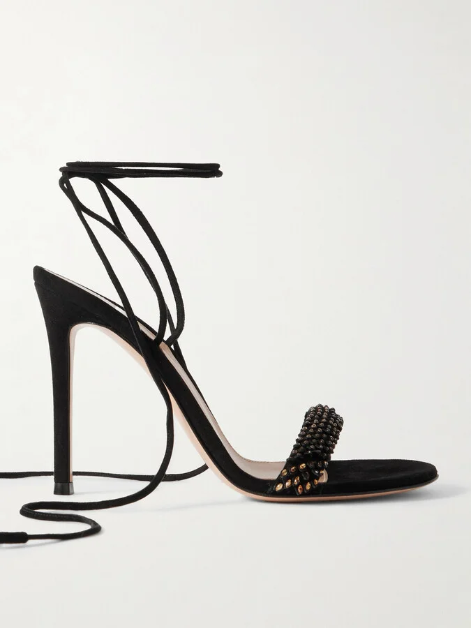 Gianvito Rossi - 105 Lace-up Embellished Suede Sandals - Black