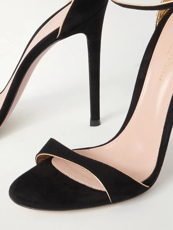 Gianvito Rossi - 110 Metallic Leather-trimmed Suede Sandals - Black - Image 4