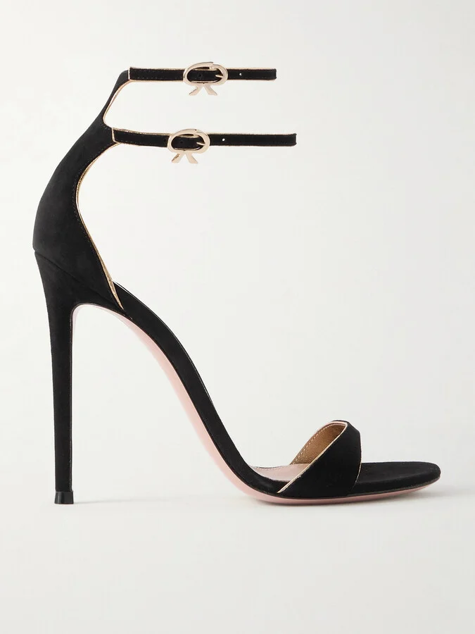 Gianvito Rossi - 110 Metallic Leather-trimmed Suede Sandals - Black