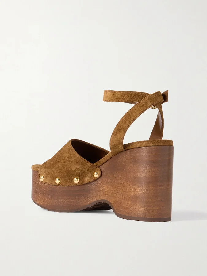 Gianvito Rossi - 110 Studded Suede Platform Sandals - Brown - Image 3