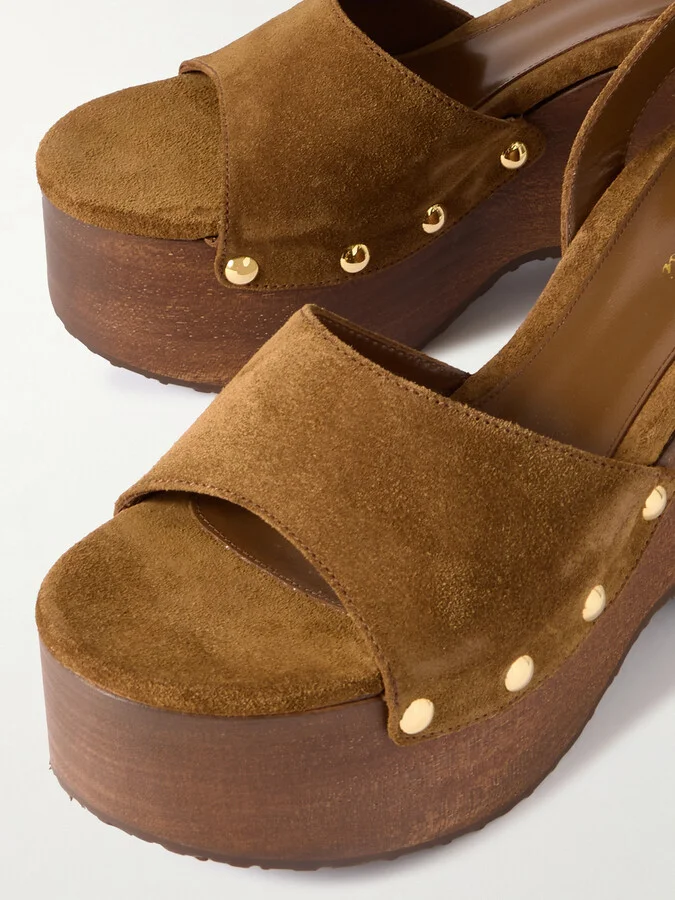 Gianvito Rossi - 110 Studded Suede Platform Sandals - Brown - Image 4