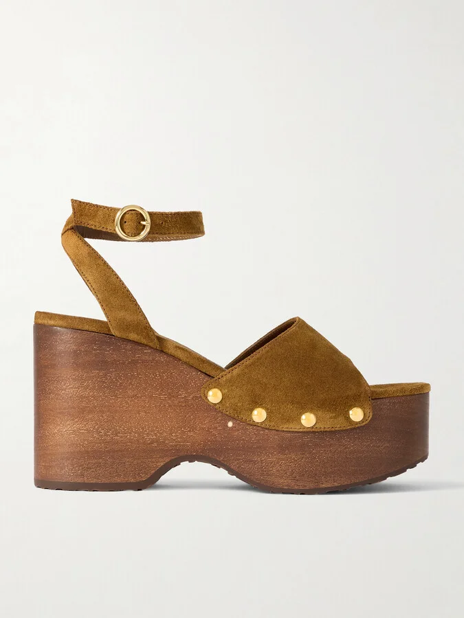 Gianvito Rossi - 110 Studded Suede Platform Sandals - Brown