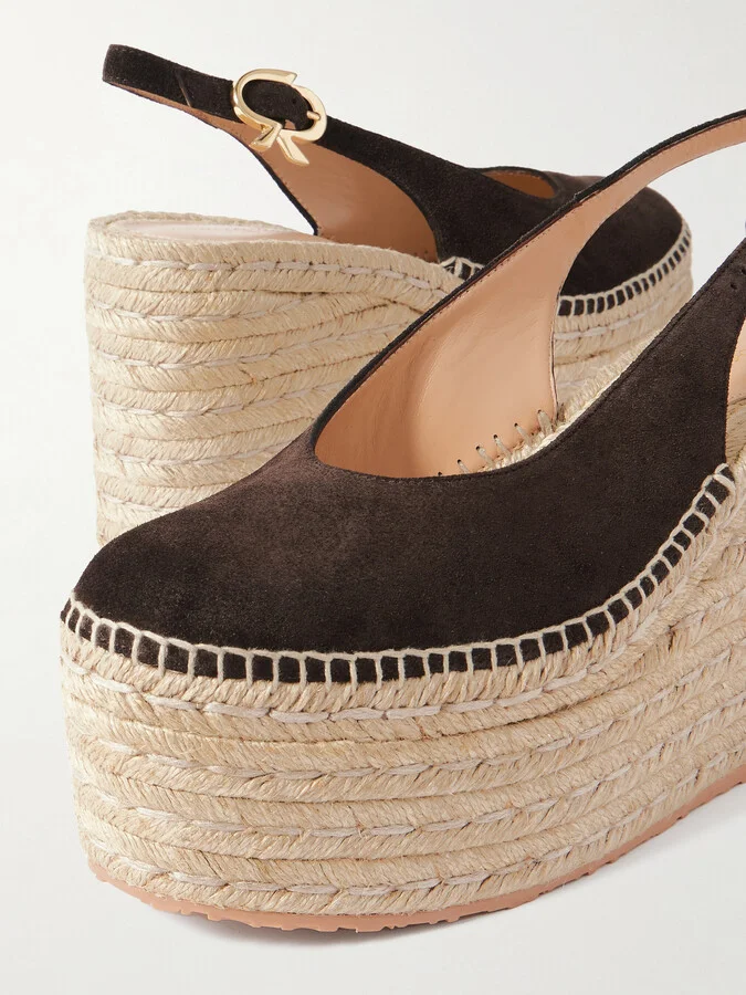 Gianvito Rossi - 110 Suede Slingback Platform Espadrilles - Brown - Image 4